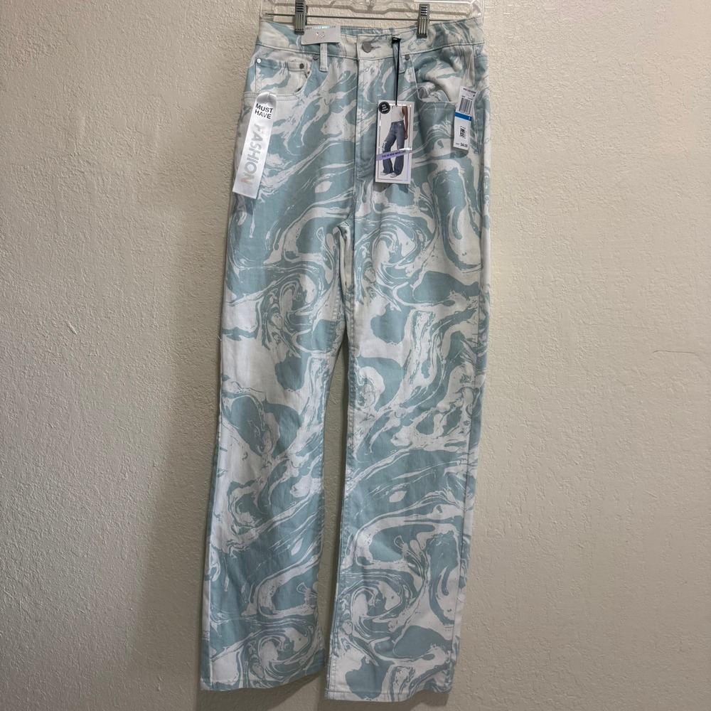 Tinseltown Women's‎ Blue Marble Wide Leg Jeans Size 9 High Waist NWT